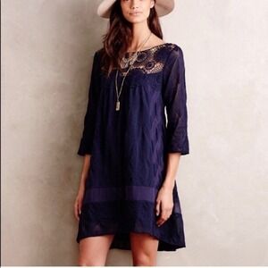 Holding Horses Anthropologie Augusta Navy Blue Lace Mini Dress Womens Size XS